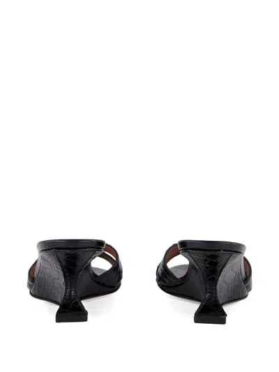 Paris Texas Nina Python-print Leather Wedge Mule Sandals In Black