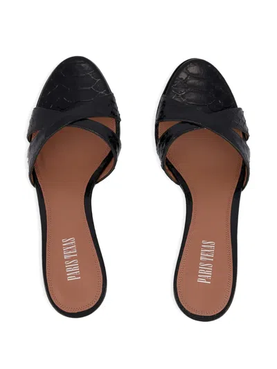 Paris Texas Nina Python-print Leather Wedge Mule Sandals In Black