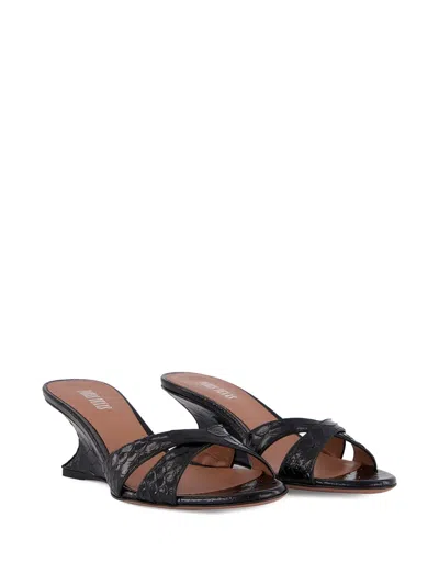 Paris Texas Nina Python-print Leather Wedge Mule Sandals In Black