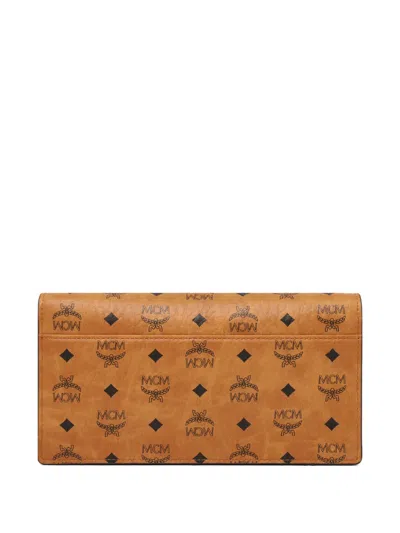 Mcm Large Wallet With Logo Shoulder Strap In Brown