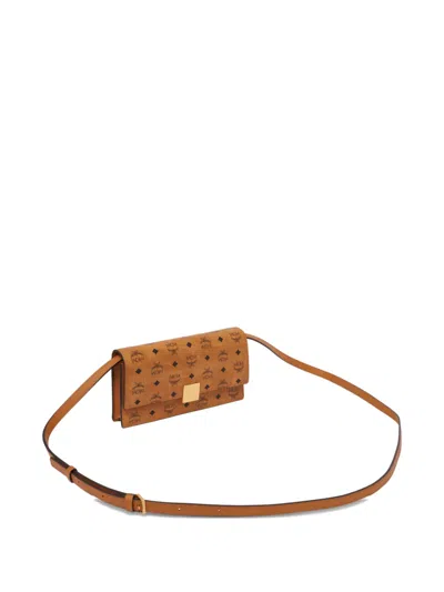 Mcm Large Wallet With Logo Shoulder Strap In Brown