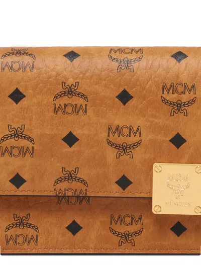 Mcm Large Wallet With Logo Shoulder Strap In Brown