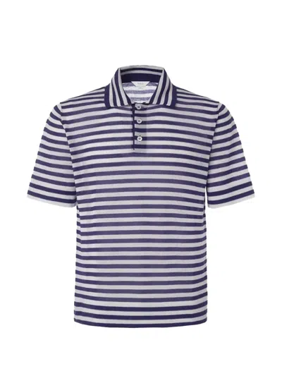 Malo Polo Shirt Ribbed Collar Short Sleeves Stripes In Blue