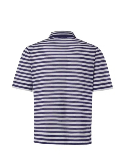Malo Polo Shirt Ribbed Collar Short Sleeves Stripes In Blue