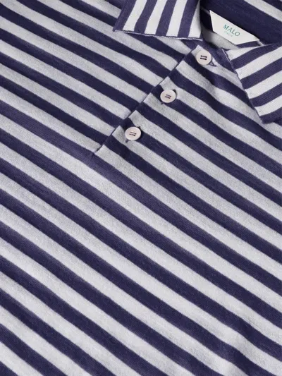 Malo Polo Shirt Ribbed Collar Short Sleeves Stripes In Blue