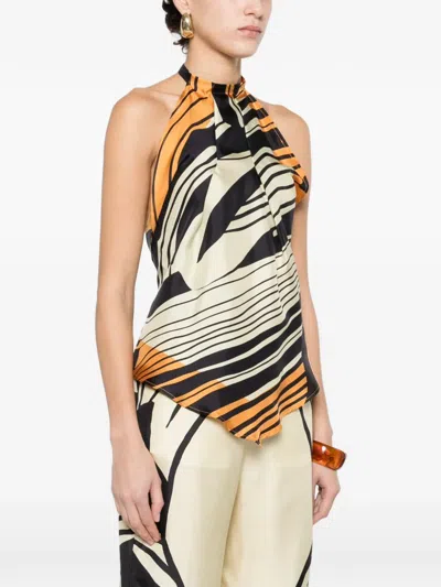 Raquel Diniz Halterneck Open Back Top Asymmetric Hem In Multi