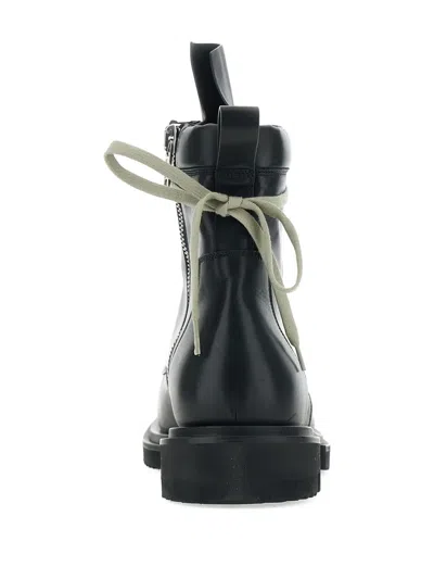 Rick Owens Low Army Black Ankle Boots With Decorative Oversize Laces And Lug Sole In Leather Man In Black