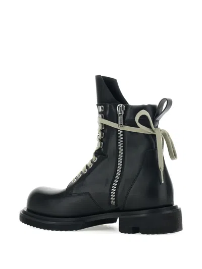 Rick Owens Low Army Black Ankle Boots With Decorative Oversize Laces And Lug Sole In Leather Man In Black