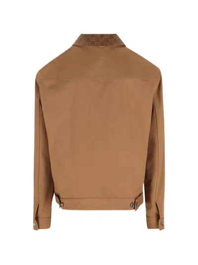 Gucci Blazer Camel Patterned Collar Buttoned Flap Pockets In Brown