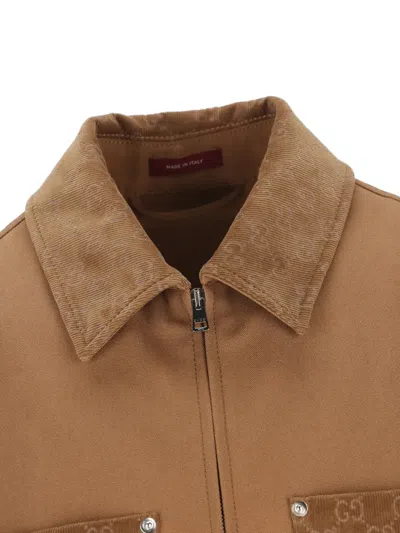 Gucci Blazer Camel Patterned Collar Buttoned Flap Pockets In Brown