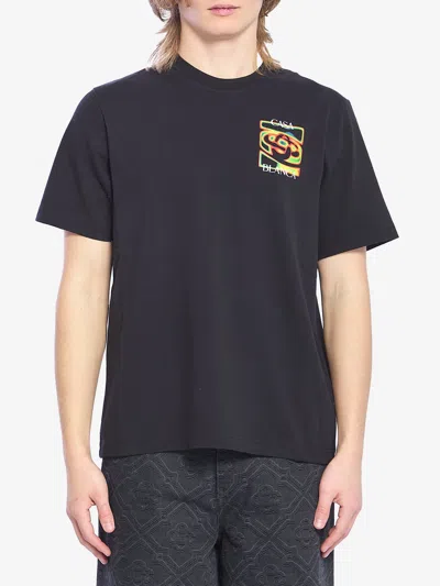 Casablanca Black Crewneck T-shirt With Logo Detail On The Front And Maxi Logo On The Rear In Cotton Man