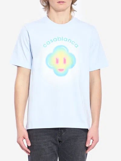 Casablanca Ribbed Crew Neck Short Sleeve T-shirt With Airbrush Artwork In White
