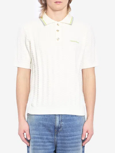 Casablanca Tennis Boucle Polo Shirt In White