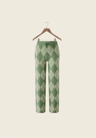 House Of Sunny Womens Matcha Argyle Knitted Cotton Trousers In Green