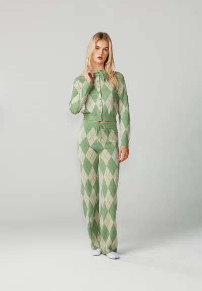 House Of Sunny Womens Matcha Argyle Knitted Cotton Trousers In Green