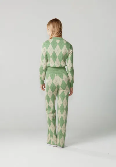 House Of Sunny Womens Matcha Argyle Knitted Cotton Trousers In Green