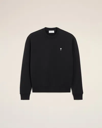 Ami Alexandre Mattiussi Ami Paris Embroidered Crew Neck Sweater With Ribbed Trims In Black