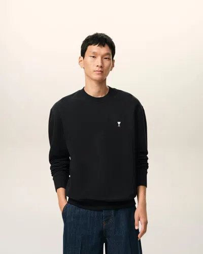 Ami Alexandre Mattiussi Ami Paris Embroidered Crew Neck Sweater With Ribbed Trims In Black