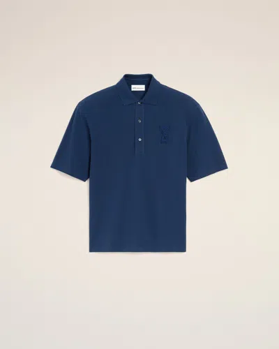 Ami Alexandre Mattiussi Blue Polo Shirt With Adc Patch Logo In Cotton Uomo In Multi