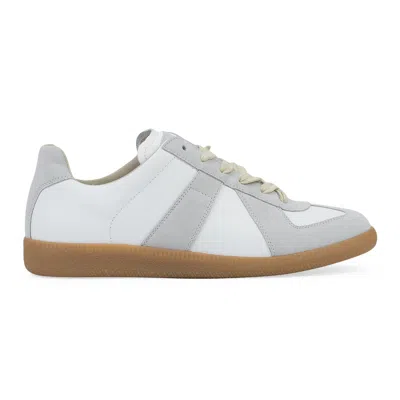 Maison Margiela Low-top Leather Sneakers With Contrasting Details In White