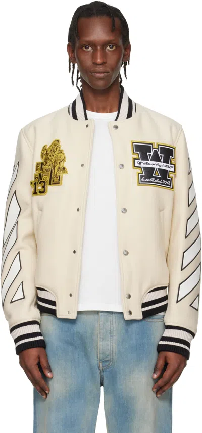 Off-white Lion Wool Varsity Bomber Jacket In Pink