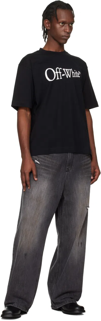 Off-white Black Oversized T-shirt With Contrasting Logo Lettering Print In Cotton Man