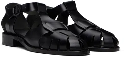 Hereu Pesca Cut-out Leather Sandals In Black
