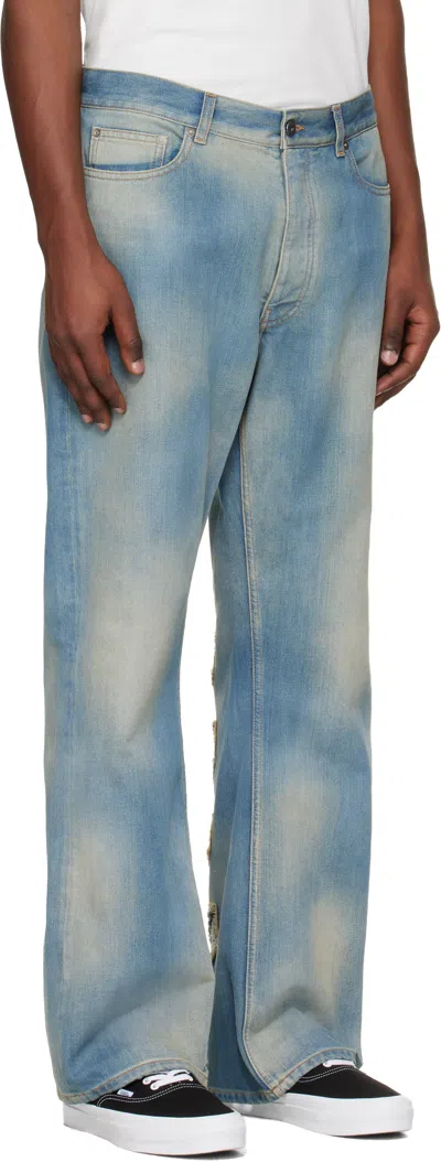 Off-white Blue Diagonal Raw Patch 90s Skate Jeans In Multi