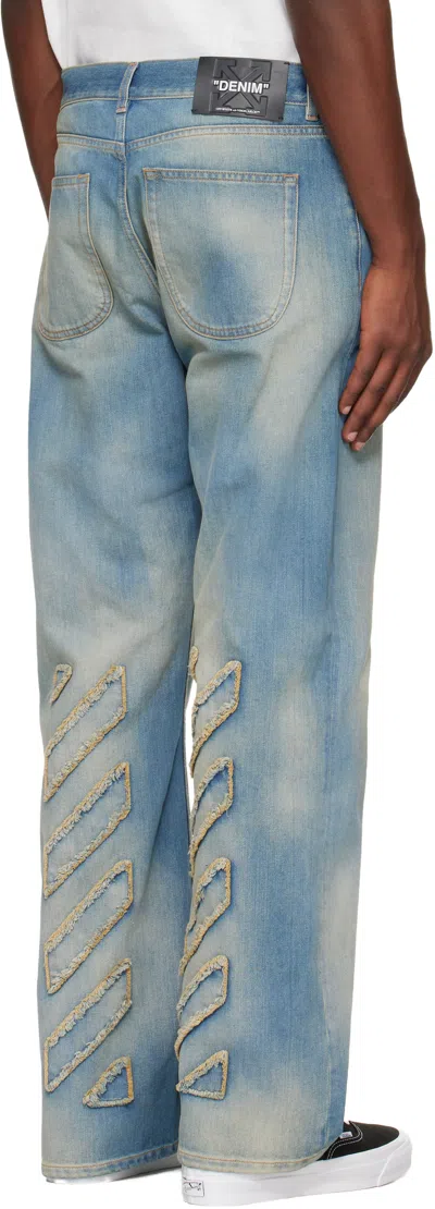 Off-white Blue Diagonal Raw Patch 90s Skate Jeans In Multi
