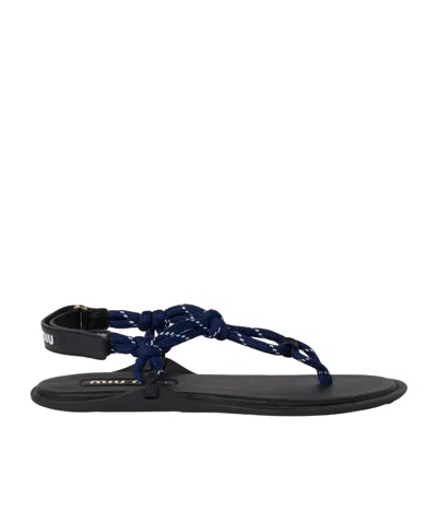 Miu Miu Riviere Cord And Leather Sandals In Baltic Blue