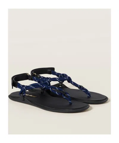 Miu Miu Riviere Cord And Leather Sandals In Baltic Blue