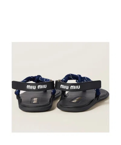 Miu Miu Riviere Cord And Leather Sandals In Baltic Blue