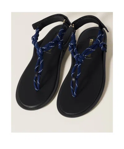 Miu Miu Riviere Cord And Leather Sandals In Baltic Blue