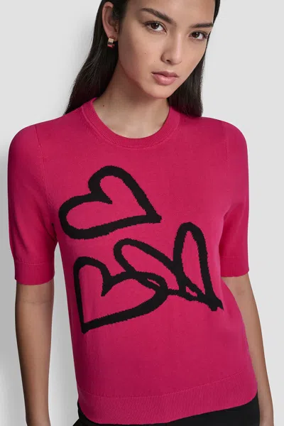 Dkny Graffiti Hearts Cotton Sweater In Pink