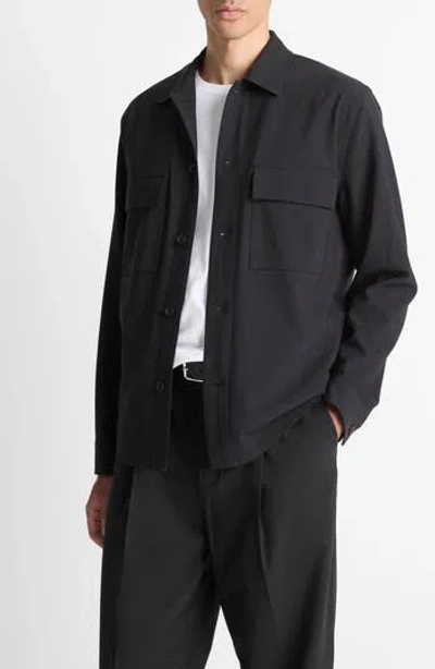 Vince Button-front Wool Overshirt In Black