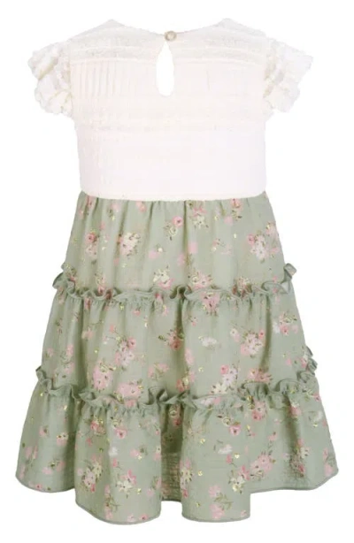 Zunie Lace & Clip Dot Chiffon Party Dress In Green