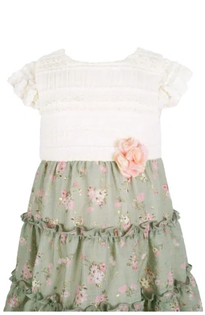 Zunie Lace & Clip Dot Chiffon Party Dress In Green