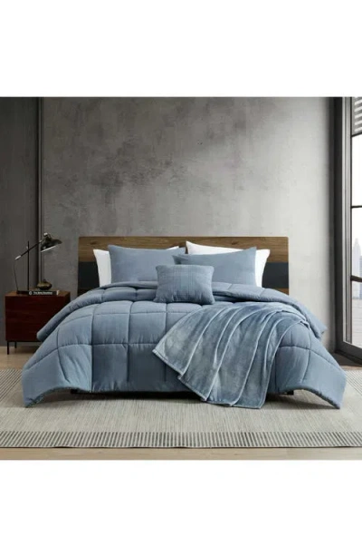 Kenneth Cole Solid Microfiber 5-piece Reversible Comforter Set In Blue