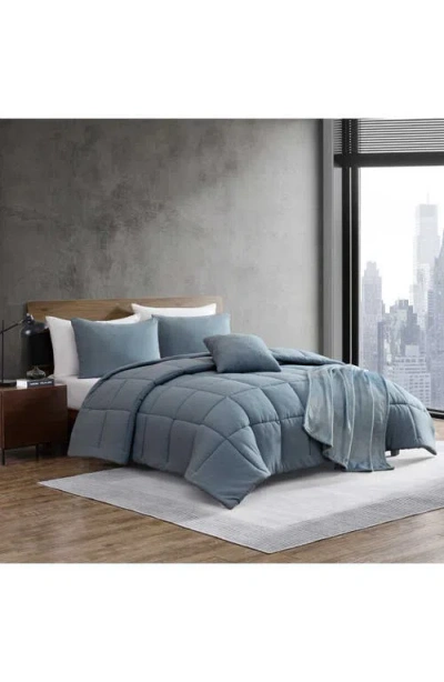 Kenneth Cole Solid Microfiber 5-piece Reversible Comforter Set In Blue