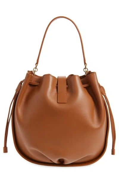 Ferragamo Hug Buckle Leather Bucket Bag In Brown