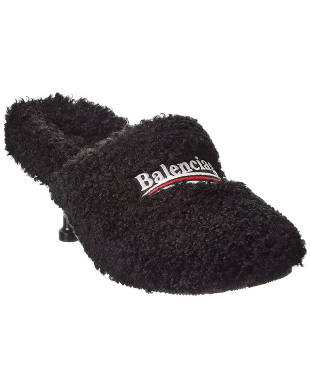 Balenciaga Furry Logo-embroidered Faux Shearling Slides In 