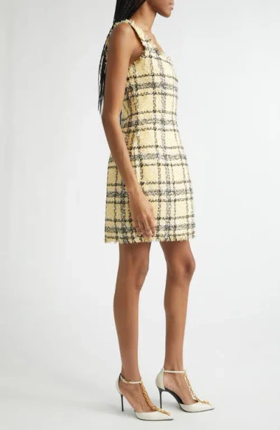 Balmain Check Paillette Tweed Sleeveless Mini Dress In Yellow
