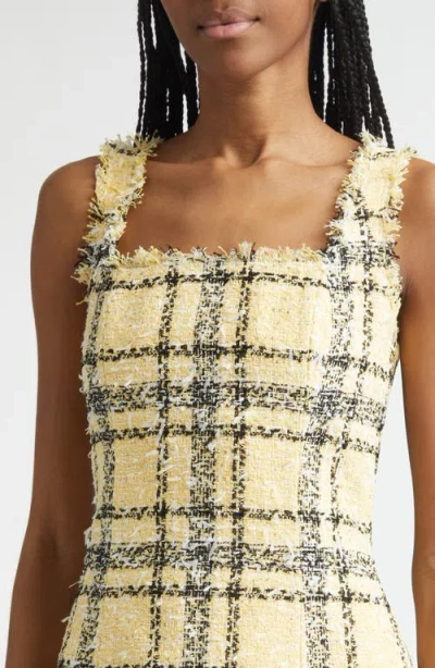 Balmain Check Paillette Tweed Sleeveless Mini Dress In Yellow