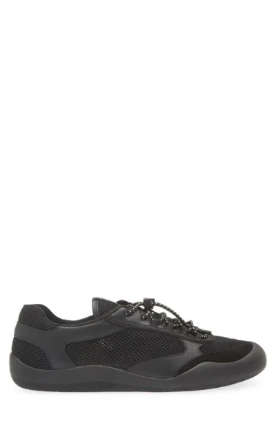 Prada Speedrock Leather And Mesh Fabric Sneakers Shoes In Black