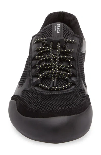 Prada Speedrock Leather And Mesh Fabric Sneakers Shoes In Black