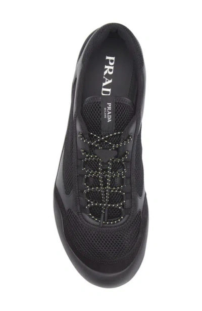 Prada Speedrock Leather And Mesh Fabric Sneakers Shoes In Black