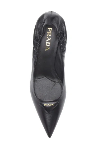 Prada Pointed Toe Kitten Heel Pumps With Ruched Detail In Black