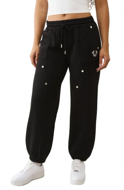 True Religion Studded Carpenter Boyfriend Joggers In Black