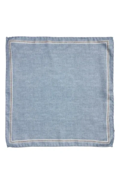 Jack Victor Crestwool Solid & Houndstooth Check Reversible Silk Pocket Square In Blue