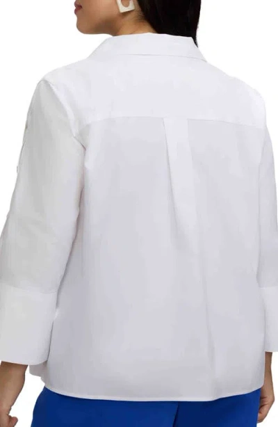 Foxcroft Lainey Button Accent Cotton Popover Top In White